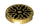 Pearl Gold Tile, Round 2 x 2 with Bottom Stud Holder with Black Shuriken Throwing Star Pattern