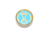 Pearl Gold Tile, Round 1 x 1 with Gold and Medium Azure Hourglass and Circle Pattern