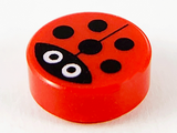 Red Tile, Round 1 x 1 with Ladybug Pattern