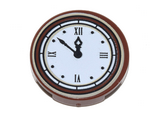 Reddish Brown Tile, Round 2 x 2 with Bottom Stud Holder with Clock with Roman Numerals Simple Pattern