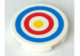 White Tile, Round 2 x 2 with Bottom Stud Holder with Blue and Red Circles and Yellow Dot Archery Target Pattern