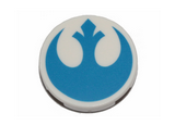 White Tile, Round 2 x 2 with Bottom Stud Holder with Blue SW Rebel Alliance Symbol Pattern