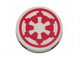 White Tile, Round 2 x 2 with Bottom Stud Holder with Red SW Imperial Logo Pattern