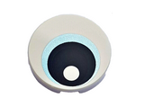 White Tile, Round 2 x 2 with Bottom Stud Holder with Eye with Metallic Light Blue Iris and Black Pupil Pattern