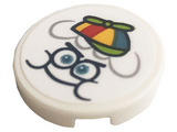 White Tile, Round 2 x 2 with Bottom Stud Holder with Face and Propeller Hat Pattern (Sticker) - Set 41256