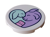 White Tile, Round 3 x 3 with Medium Lavender Goat, Light Aqua Baby and Bright Pink Bandage in Shape of Heart Pattern