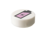 White Tile, Round 1 x 1 with Black and Metallic Pink Battery Charge Pattern