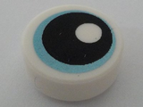 White Tile, Round 1 x 1 with Eye with Metallic Light Blue Iris and Black Pupil Pattern