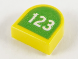 Yellow Tile, Round 1 x 1 Half Circle Extended with White '123' on Lime Background Pattern