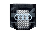 Black Wedge 4 x 4 x 2/3 Triple Curved with White Audi Logo on Dark Bluish Gray and Silver Stripes Pattern