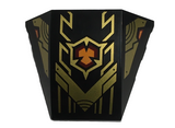 Black Wedge 4 x 3 Triple Curved No Studs with Gold Armor Plates, Geometric Lines and Dark Red and Orange Emblem Pattern